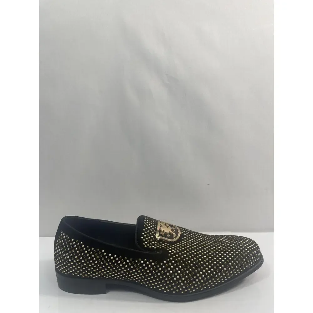 Stacy Adams Swagger Shoes Mens Size 7.5 Black Gold Dress Loafers Slip On New Box